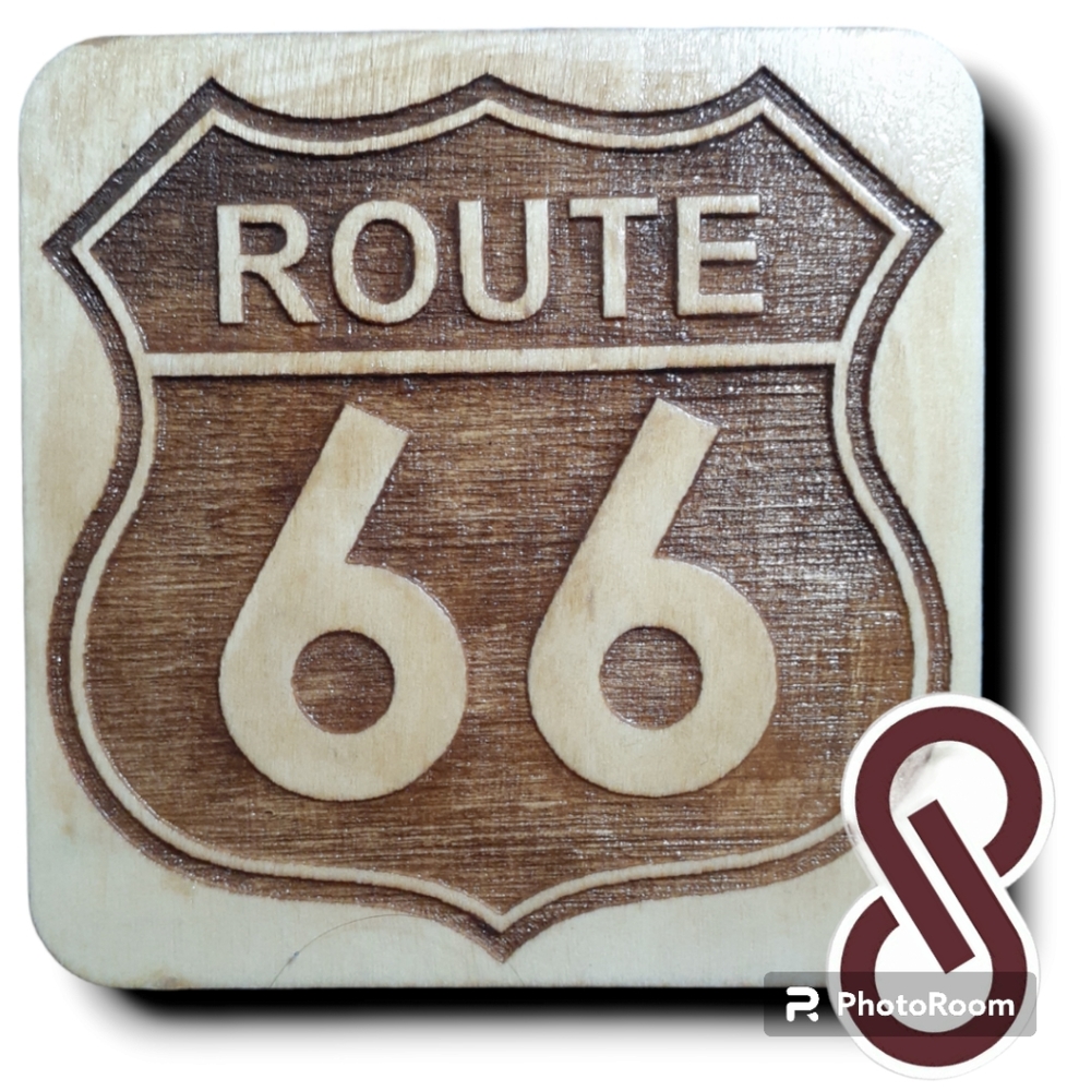 LASER ENGRAVED WOODEN SOUVENIR " ROUTE 66 " COD/W-68